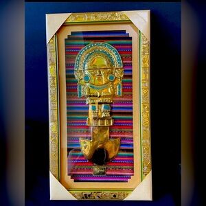 New AUDEAN TUMI
3-D ceremony ask wall plaque Gold Framed Tribal Wall Art
